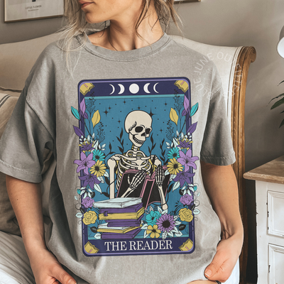 The Reader Skeleton Floral Tarot Tee | Witchy Book Lover Shirt