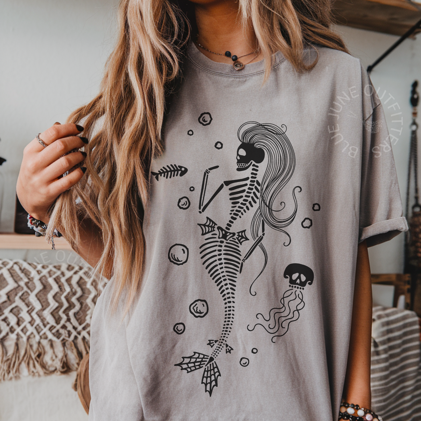 Skeleton Mermaid Tee – Spooky Sea Siren Graphic Shirt