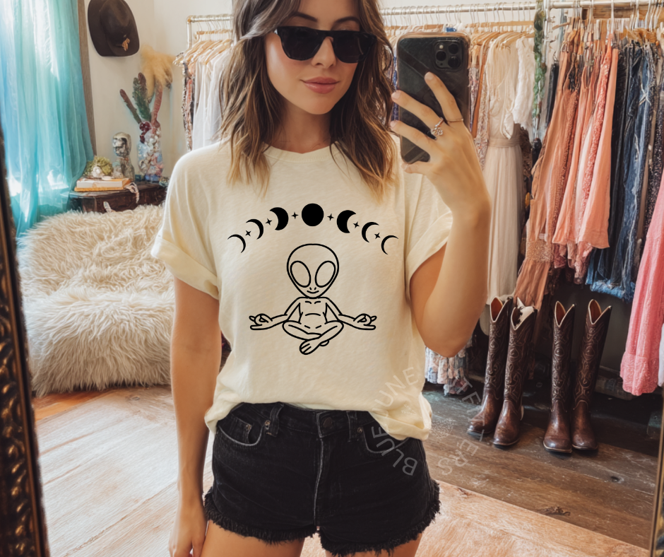 Zen Moon Phase Alien | Comfort Colors Meditation Tee