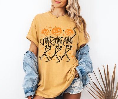 Spooky Dancing Skeleton Pumpkin Heads | Unisex Halloween Tee
