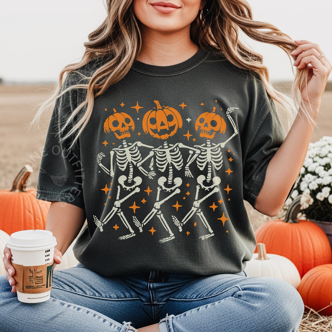 Spooky Dancing Skeleton Pumpkin Heads | Unisex Halloween Tee