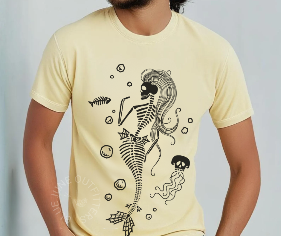Skeleton Mermaid Tee – Spooky Sea Siren Graphic Shirt