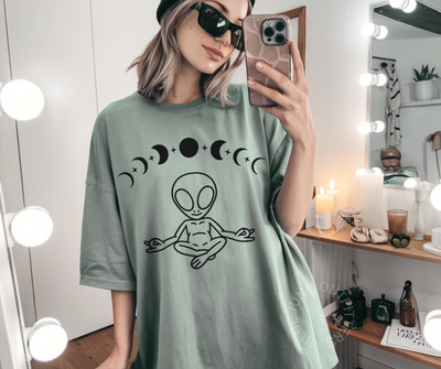 Zen Moon Phase Alien | Comfort Colors Meditation Tee