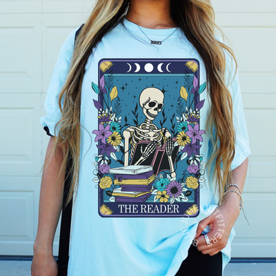 The Reader Skeleton Floral Tarot Tee | Witchy Book Lover Shirt