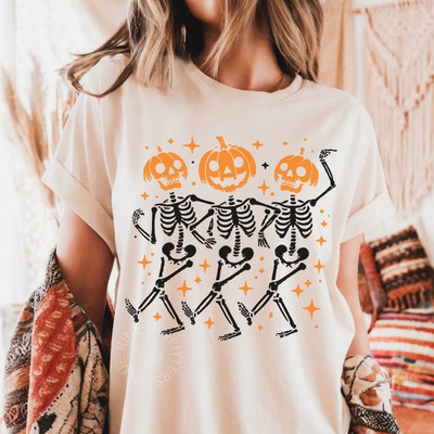 Spooky Dancing Skeleton Pumpkin Heads | Unisex Halloween Tee