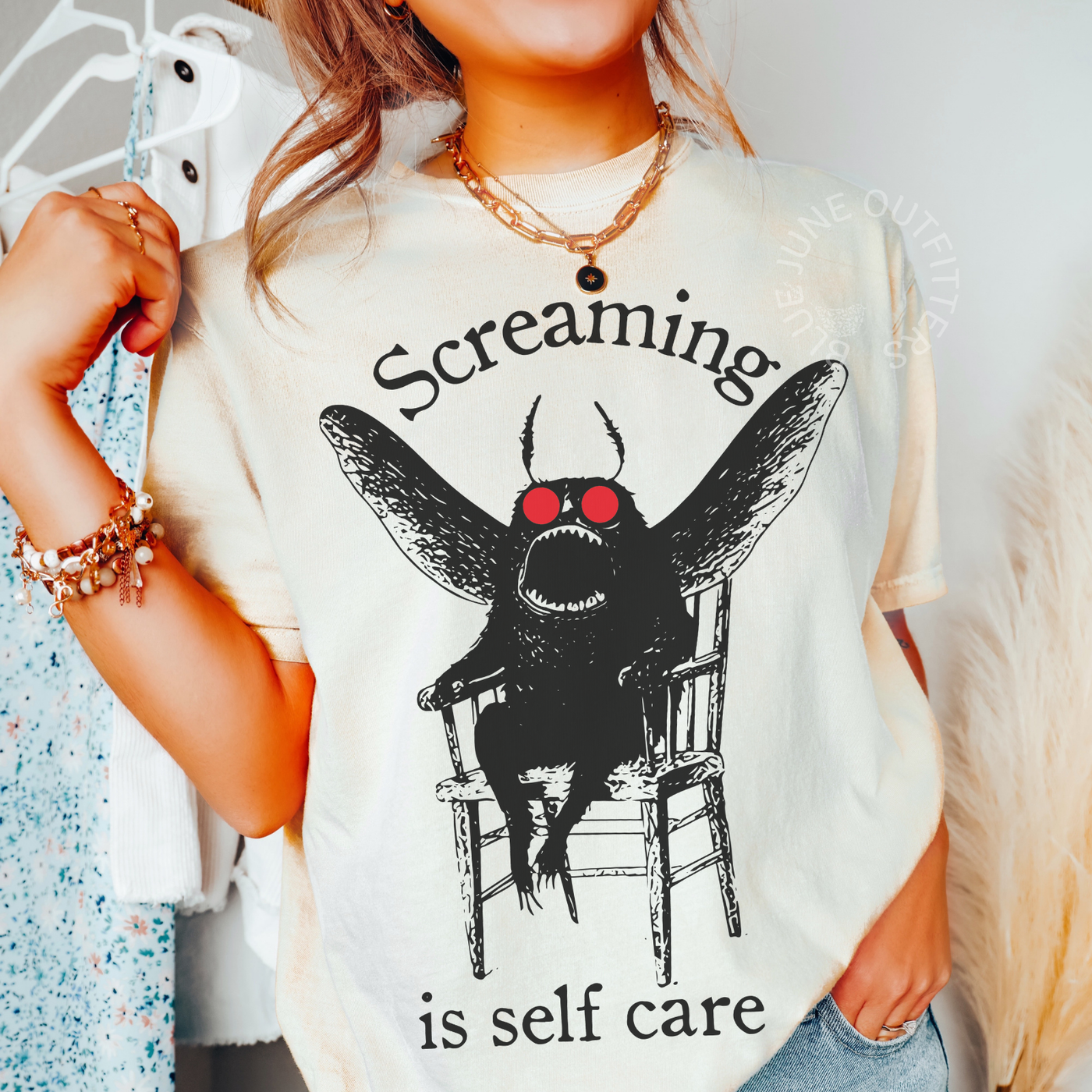 Screaming Is Self Care Cryptid T-Shirt | Funny Mothman Tee