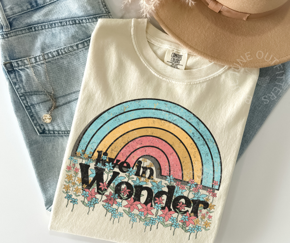 Live in Wonder | Boho Adventure Rainbow Tee