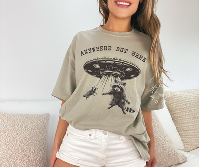 Anywhere But Here UFO | Comfort Colors® Funny Racoon Tee