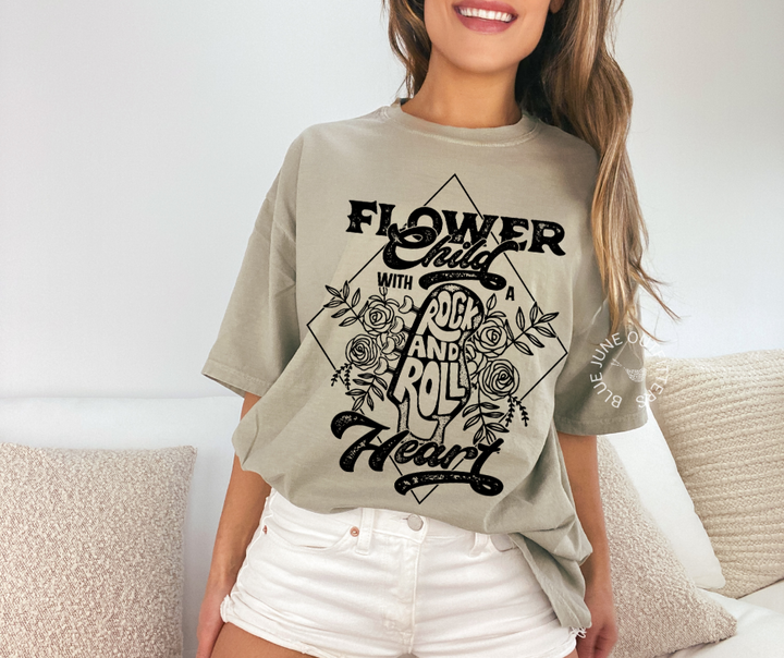 Flower Child With a Rock n' Roll Heart | Boho Comfort Colors® Tee