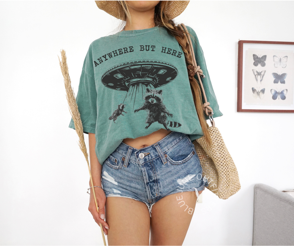 Anywhere But Here UFO | Comfort Colors® Funny Racoon Tee