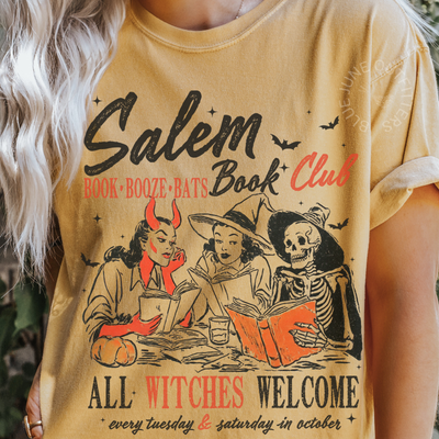 Salem Book Club Graphic Tee – Vintage Halloween Witches Shirt