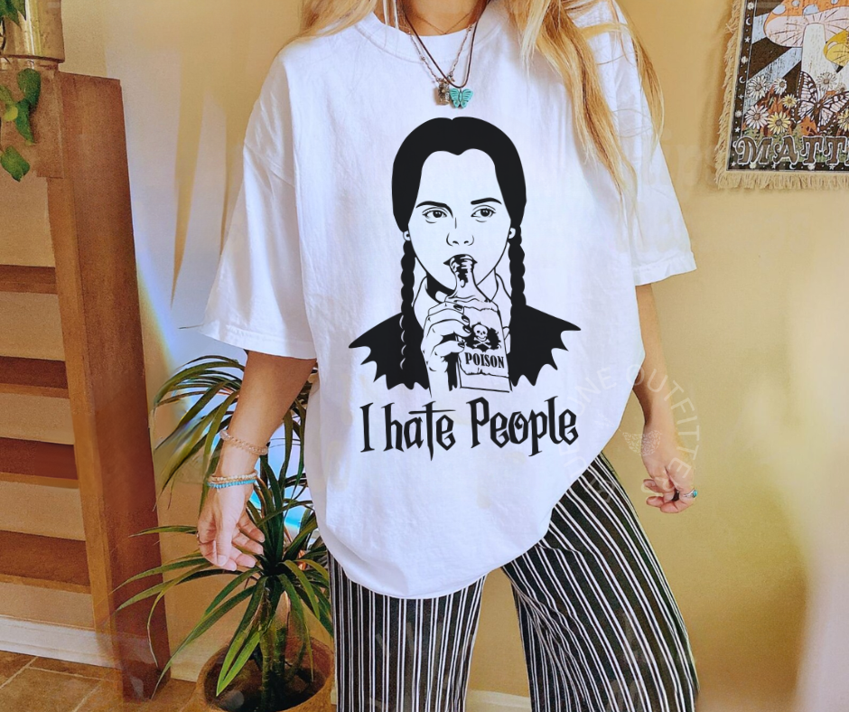 I Hate People Graphic Tee – Wednesday Addams Inspired Halloween Shirt
