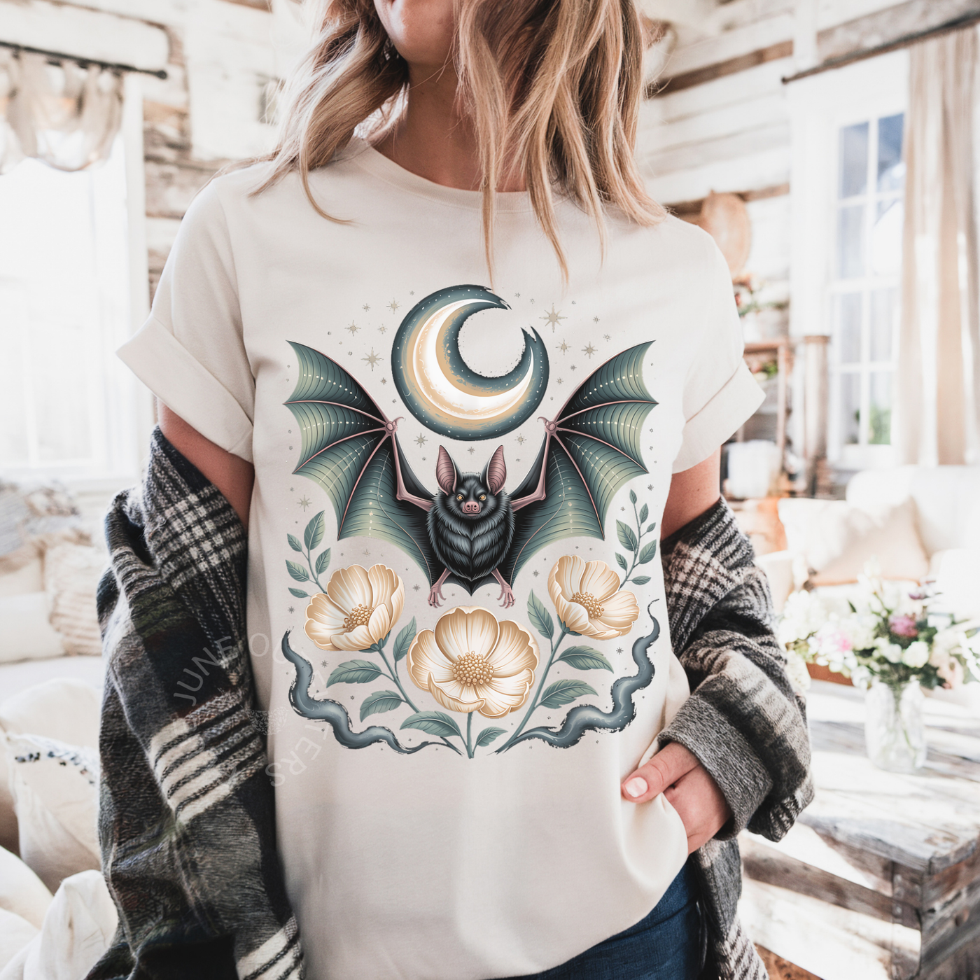 Bat Moon Witchy T-Shirt | Celestial Gothic Graphic Halloween Tee