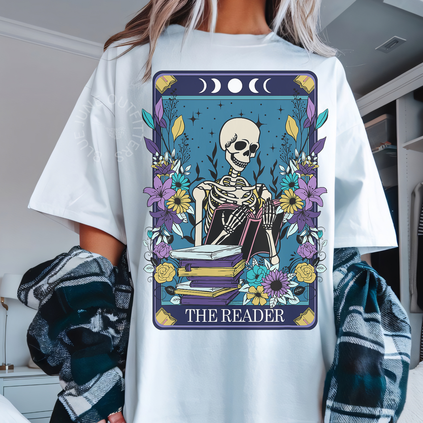 The Reader Skeleton Floral Tarot Tee | Witchy Book Lover Shirt