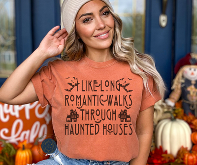 I Like Long Romantic Walks Through Haunted Houses | Comfort Colors® Halloween Tee