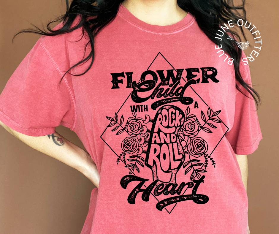 Flower Child With a Rock n' Roll Heart | Boho Comfort Colors® Tee