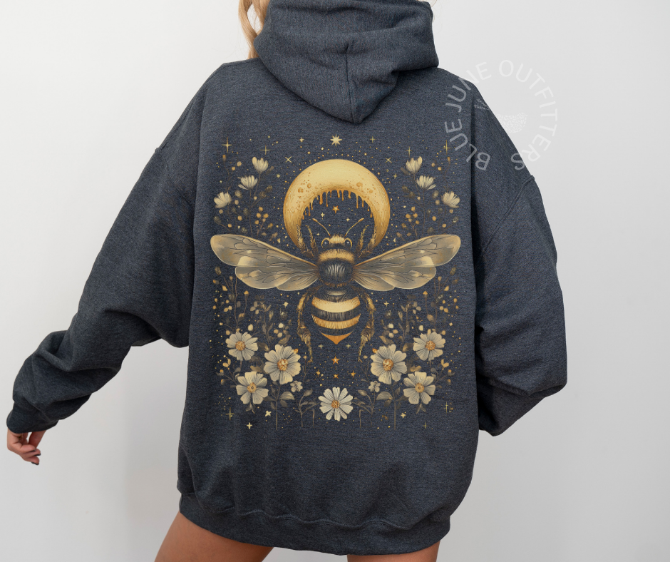 Celestial Bee & Moon Gildan Hoodie – Mystical Witchy Bohemian Pullover