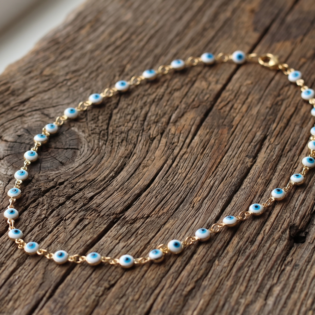 24k Gold Plated Evil Eye Choker Necklace • Boho Evil Eye Protection Jewelry