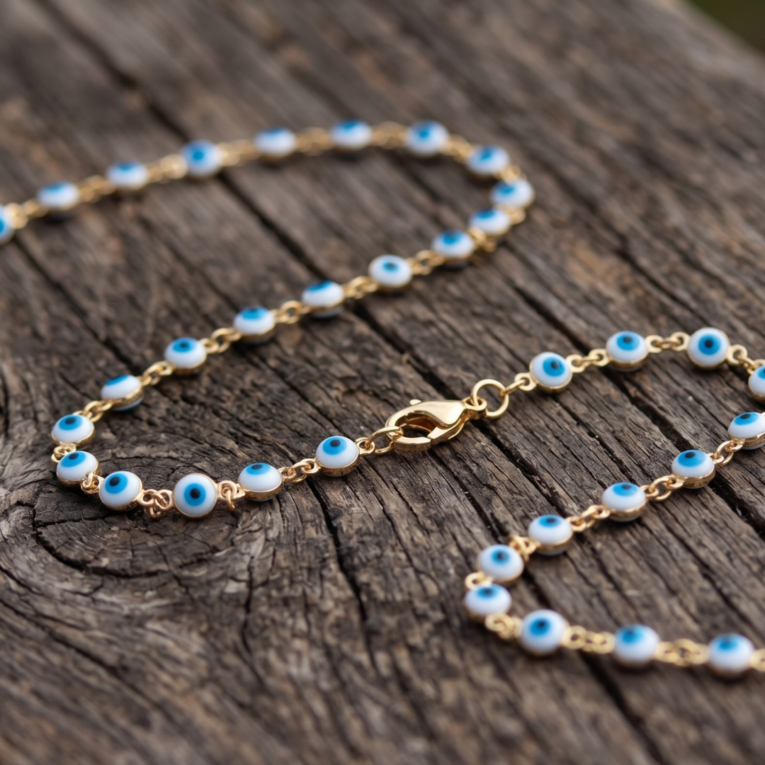 24k Gold Plated Evil Eye Choker Necklace • Boho Evil Eye Protection Jewelry