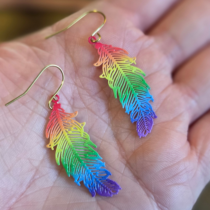 Chroma Plume: 1.75" Total Drop Rainbow Feather Earrings