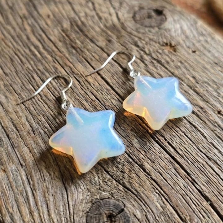 Dainty 20mm Opalite Star Earrings – Iridescent Glimmer in Stainless Steel