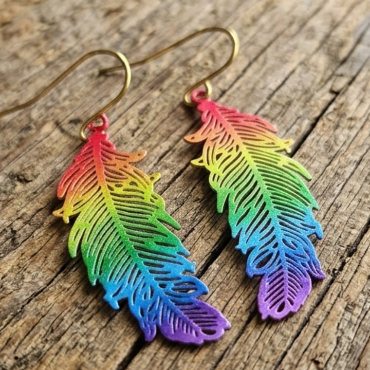 Chroma Plume: 1.75" Total Drop Rainbow Feather Earrings