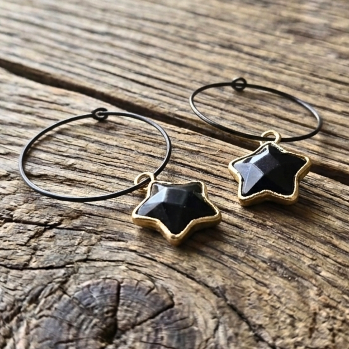 Celestial Obsidian Star Hoops