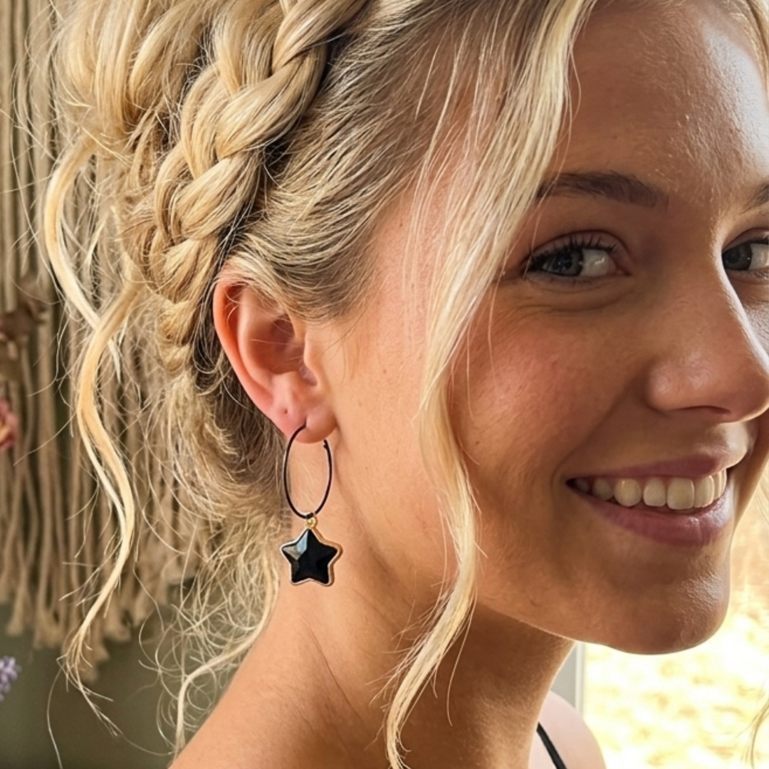 Celestial Obsidian Star Hoops