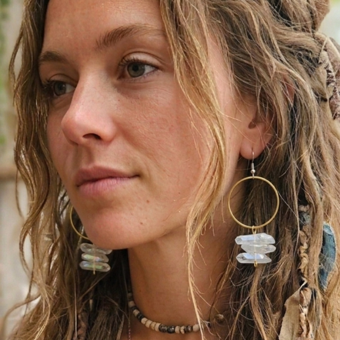Elevate Your Energy: Organic White Aura Quartz Hoop Earrings