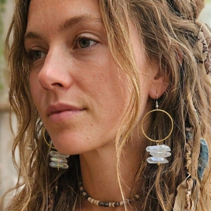 Elevate Your Energy: Organic White Aura Quartz Hoop Earrings