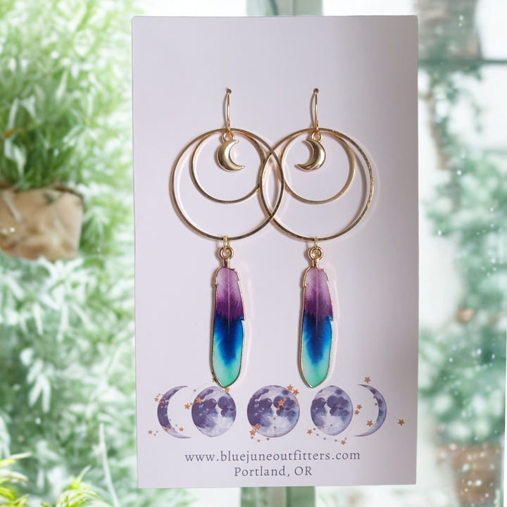 Celestial Feather Dangle Earrings | Hypoallergenic Jewelry