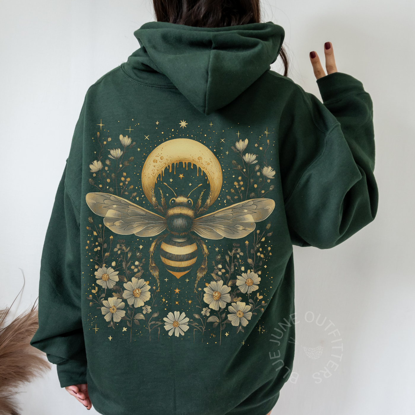 Celestial Bee & Moon Gildan Hoodie – Mystical Witchy Bohemian Pullover