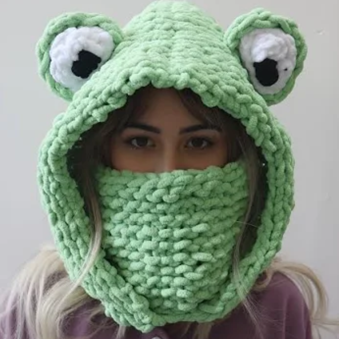 Protest Frog Hooded Scarf | Handmade Crocheted Frog Hat