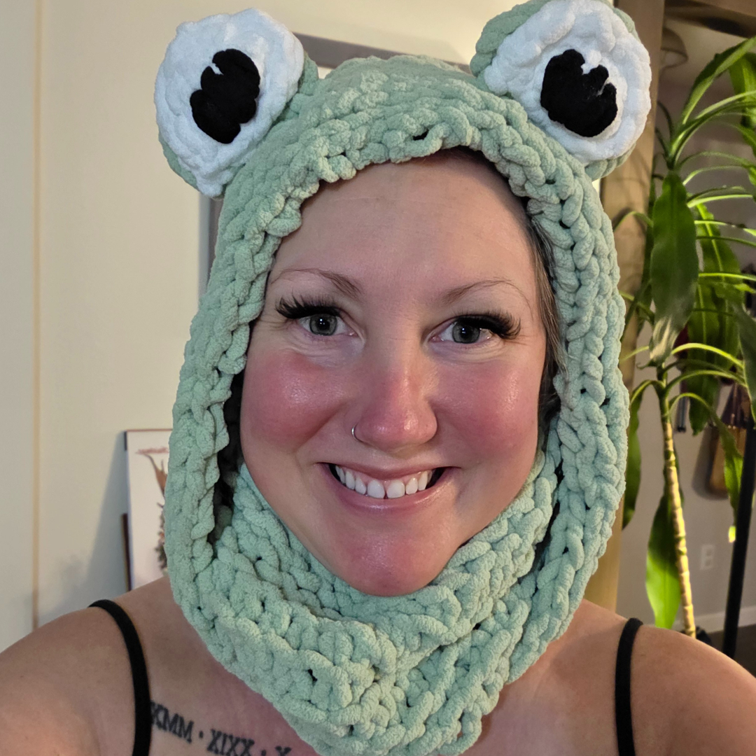 Protest Frog Hooded Scarf | Handmade Crocheted Frog Hat