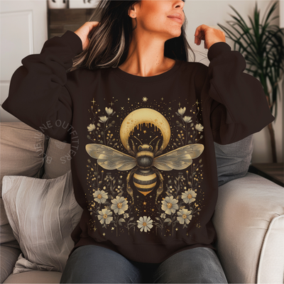 Celestial Bee & Moon Graphic Sweatshirt – Cozy Witchy Bohemian Crewneck