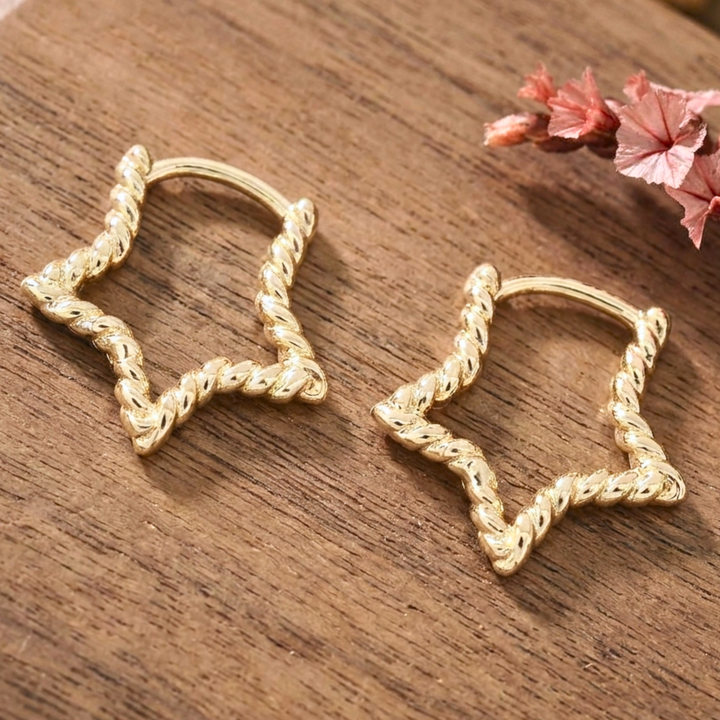 Twisted Star Huggie Earrings - Gold Plated & Stainless Steel Boho Hoops