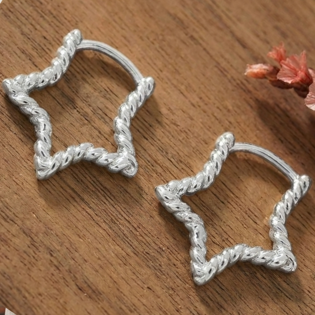 Twisted Star Huggie Earrings - Gold Plated & Stainless Steel Boho Hoops