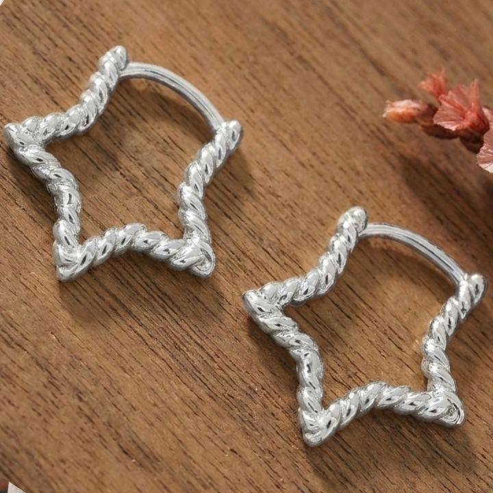Twisted Star Huggie Earrings - Gold Plated & Stainless Steel Boho Hoops