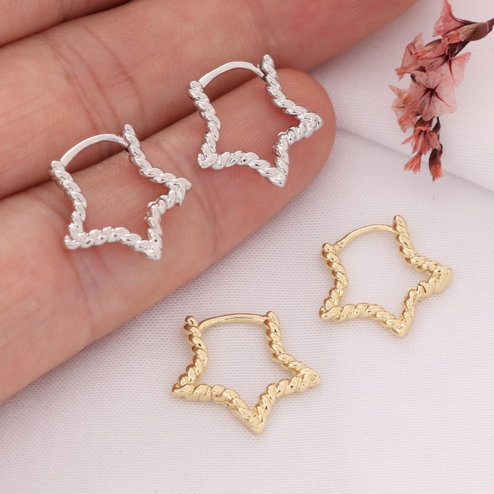 Twisted Star Huggie Earrings - Gold Plated & Stainless Steel Boho Hoops