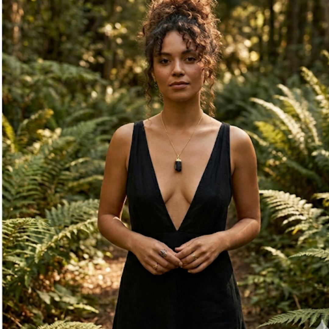 Raw Black Tourmaline Protection Necklace | Gold-Dipped Crystal Pendant