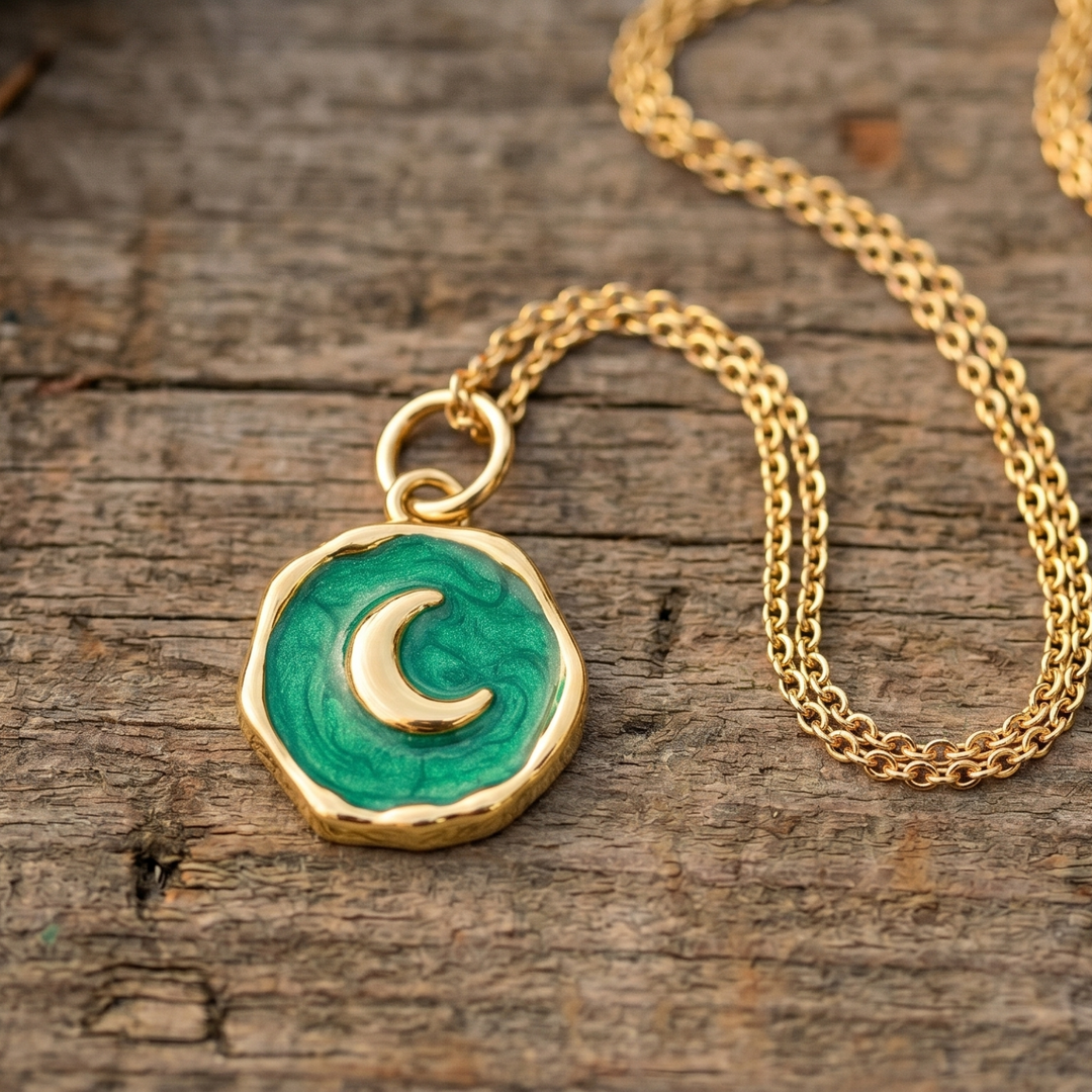 Gold Boho Crescent Moon Enamel Necklace – 18k Gold Plated Choker