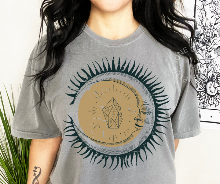 Celestial Sun Moon and Crystals | Comfort Colors® Boho Tee