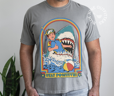 Stay Positive | Funny Retro Shark T-Shirt