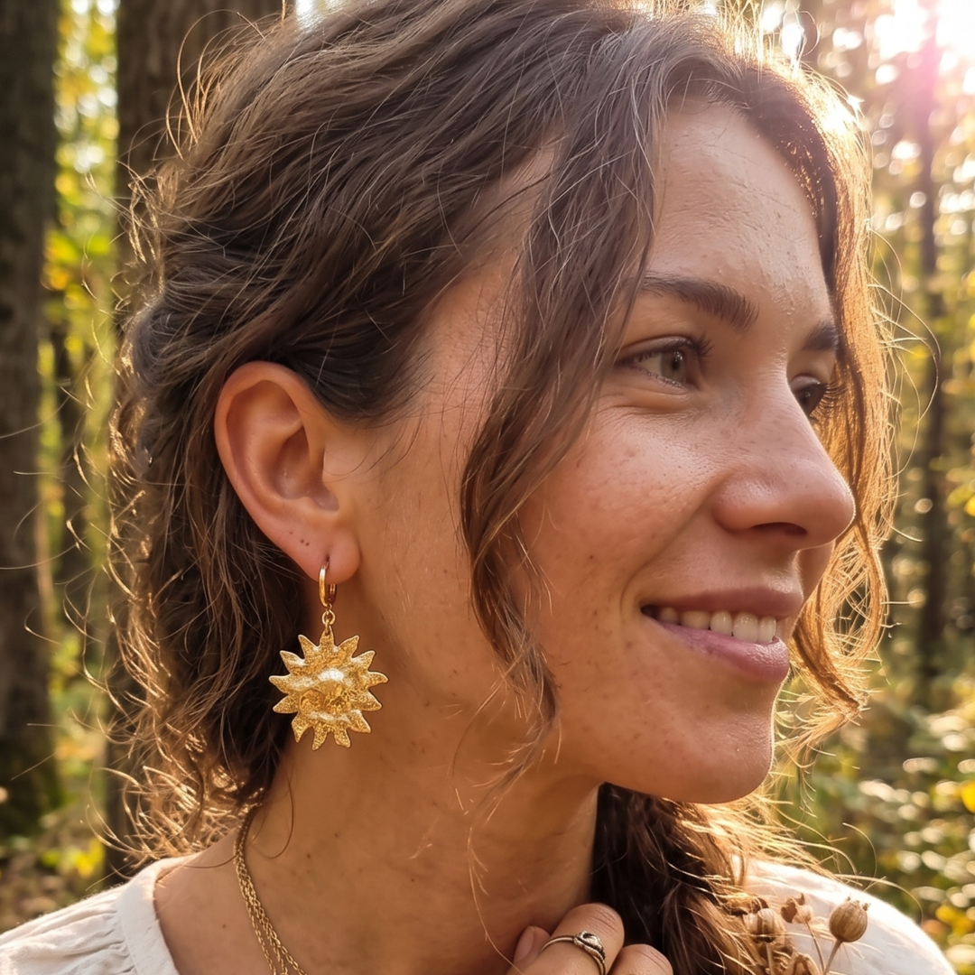 Hammered Sun Statement Huggie Hoops
