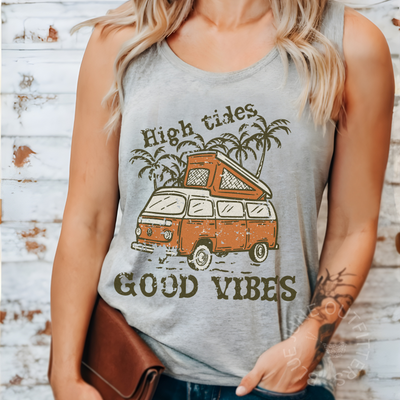 High Tides Good Vibes Women’s Racerback Tank Top – Retro Beach Tank