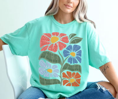 Good Trouble Lives On Graphic Tee | Retro Flower Power Protest Shirt
