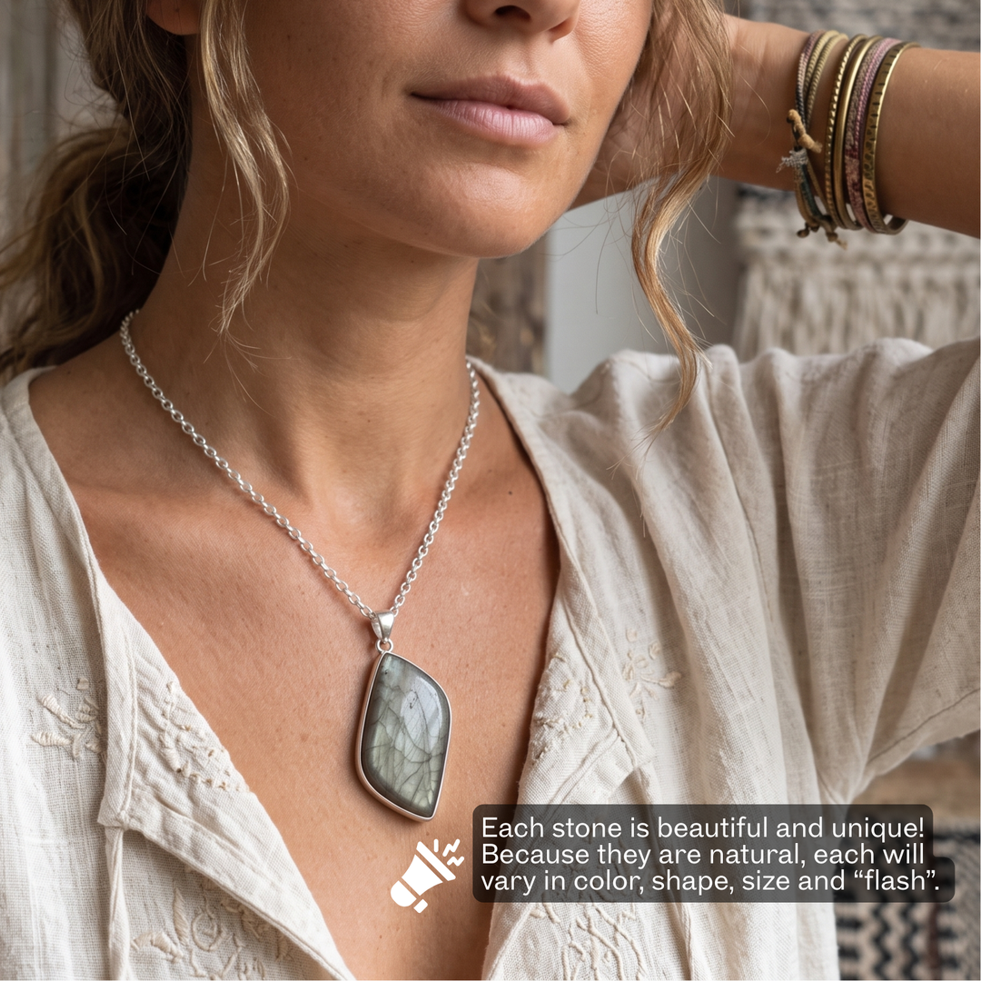 Natural Labradorite Pendant Necklace | Intuition & Protection Stone