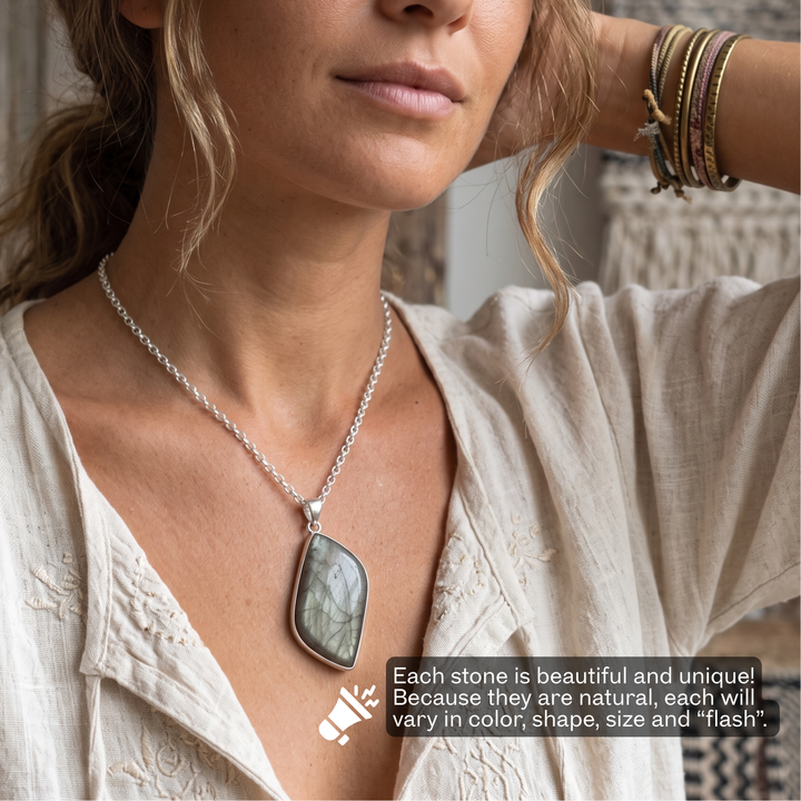 Natural Labradorite Pendant Necklace | Intuition & Protection Stone