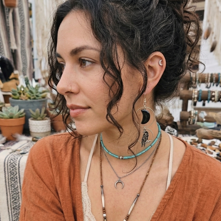 The Midnight Totem Earrings: Onyx & Raven Dangles