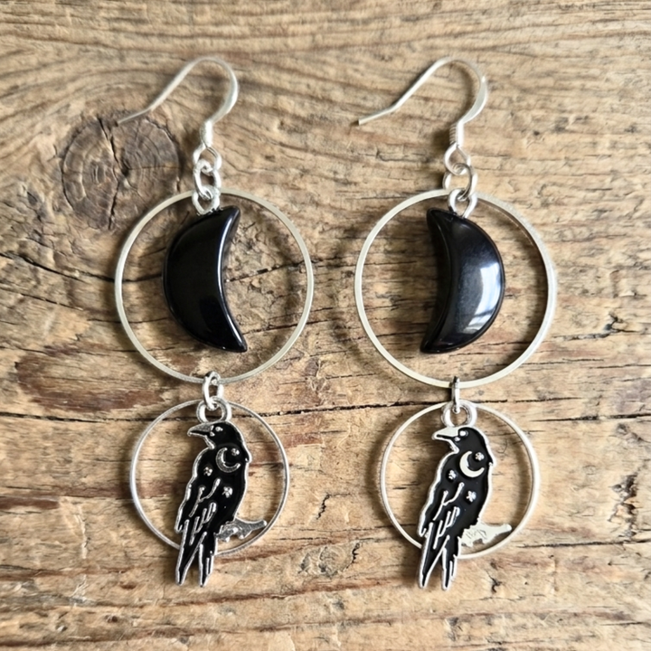 The Midnight Totem Earrings: Onyx & Raven Dangles